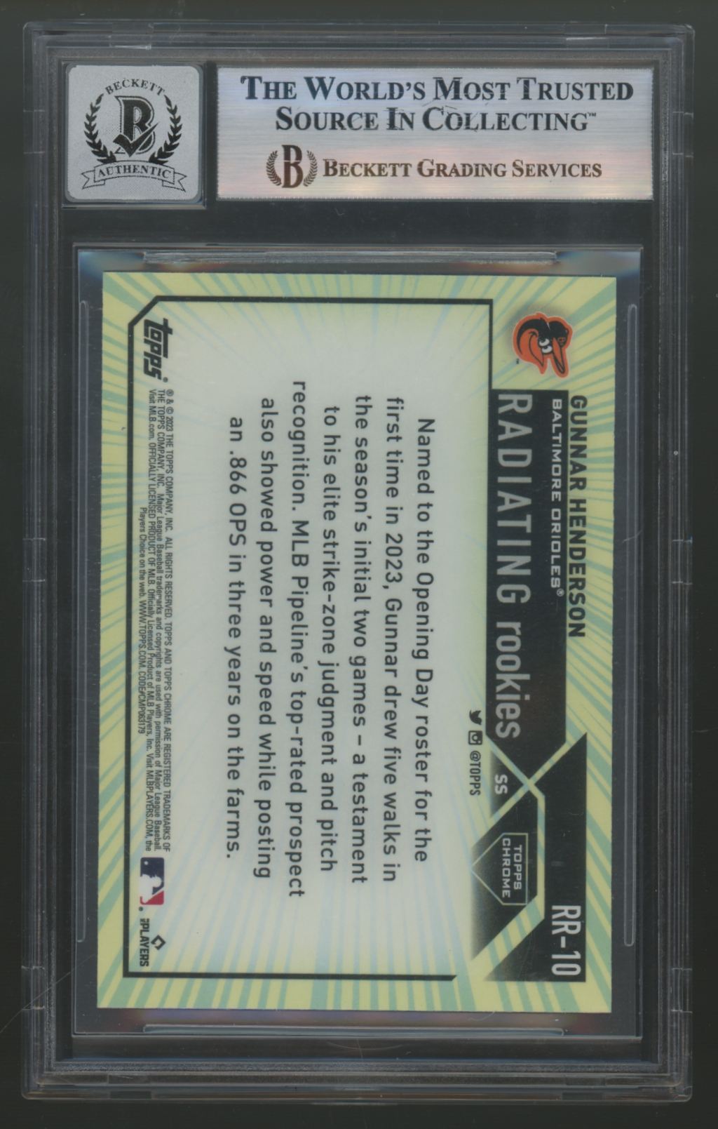 2023 Topps Chrome Gunnar Henderson RC Radiating Rookies Signed Auto BGS Auto 10