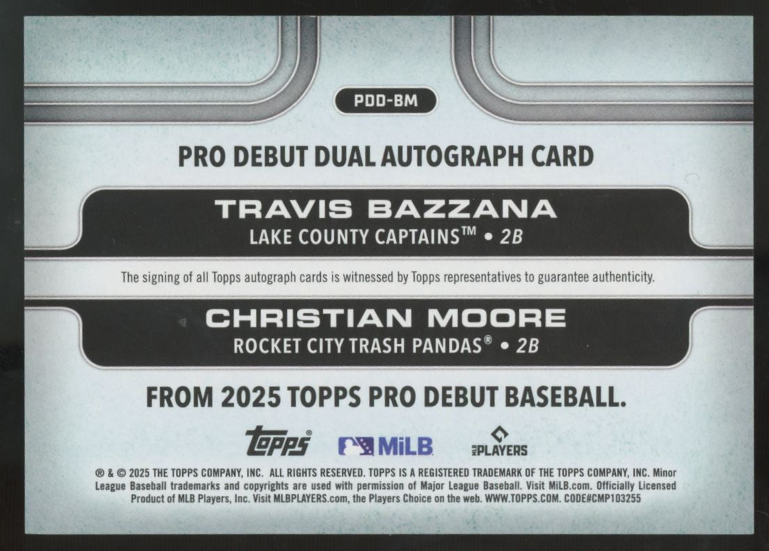 2025 Topps Pro Debut Travis Bazzana/Christian Moore Dual Auto /25 #PDD-BM
