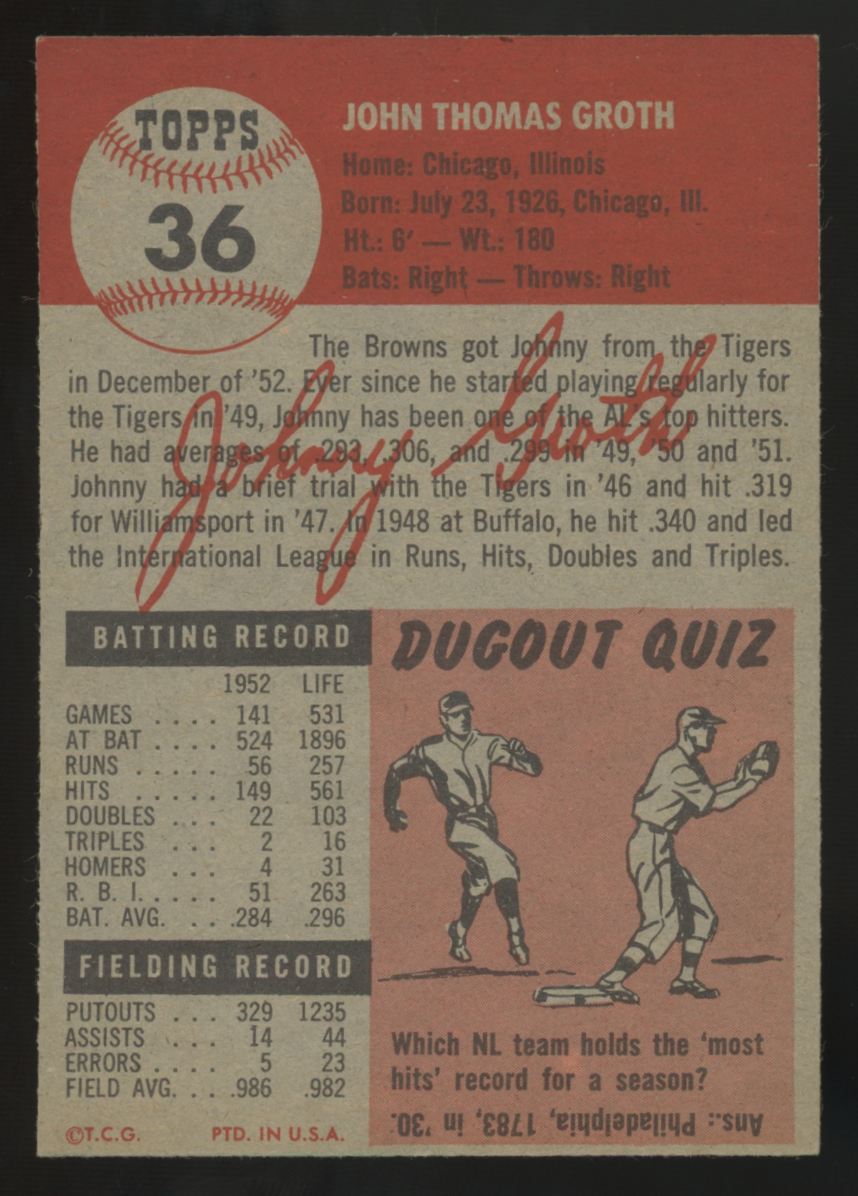 1953 Topps Johnny Groth #36 NM