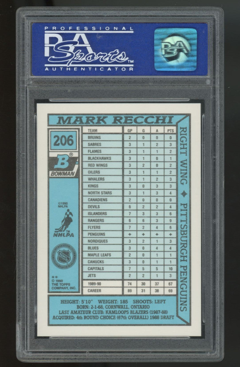 1990-91 Bowman Tiffany Mark Recchi RC #206 PSA 10