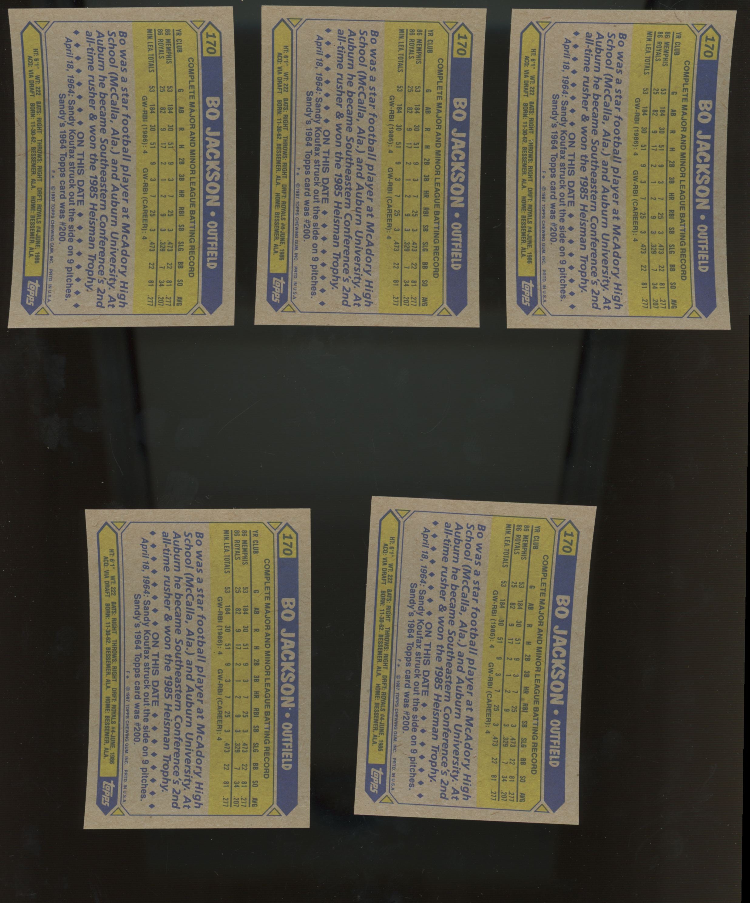 1987 Topps Bo Jackson RC #170 Lot of 25 NM-MT