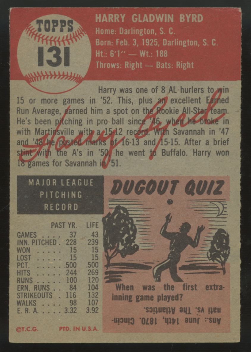 1953 Topps Harry Byrd #131 EX