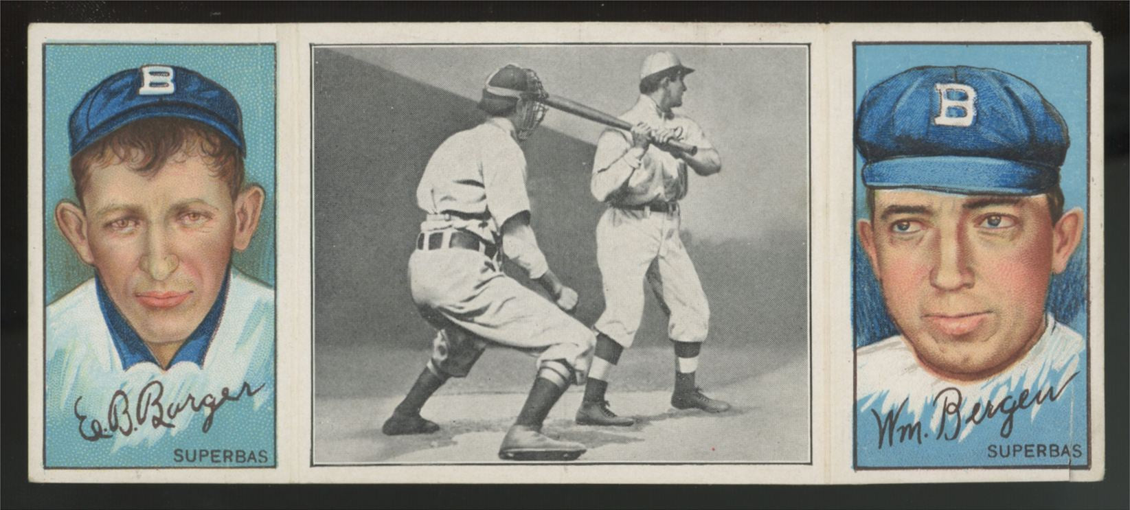 1912 T202 Hassan Triple Folder Cy Barger/Bill Bergen Panel VG