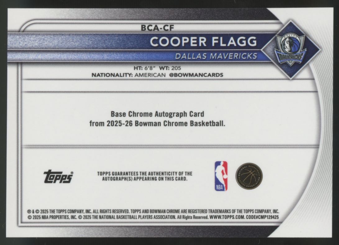 2025-26 Bowman Chrome Cooper Flagg RC Auto #BCA-CF