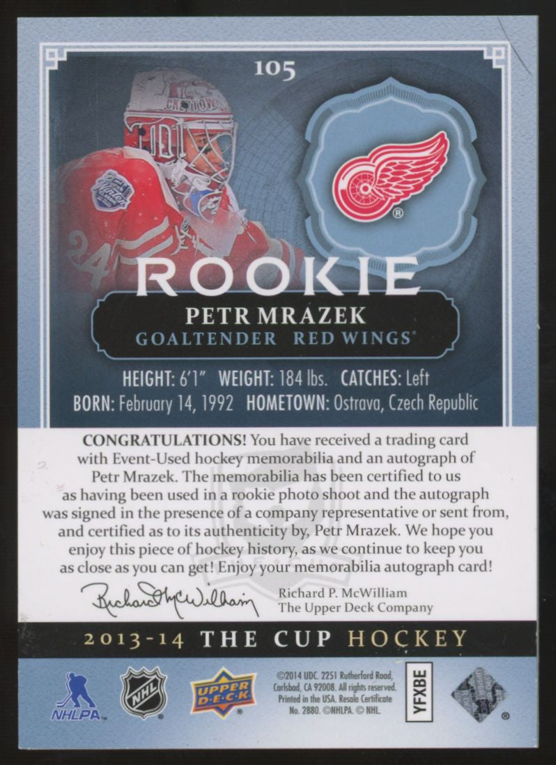 2013-14 Upper Deck The Cup Petr Mrazek RC Patch Auto RPA/249 #105