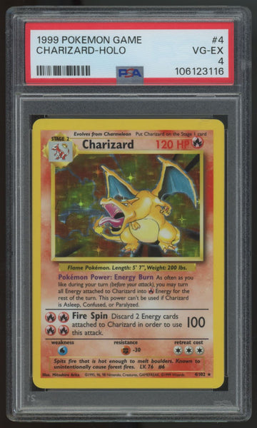 1999 Pokemon Charizard Base Set Unlimited Holo #4 PSA 4 (B)