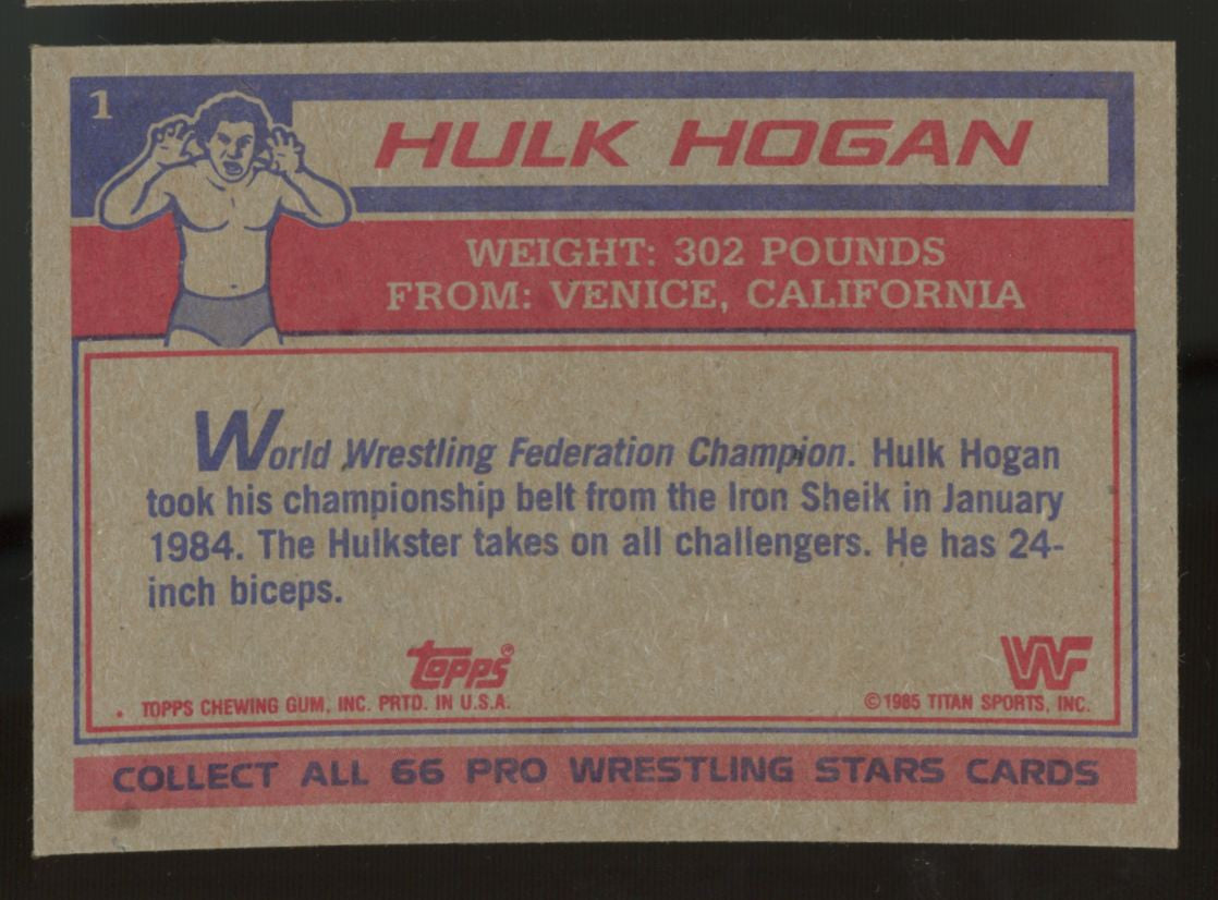 1985 Topps WWF Wrestling Complete Set (66) 2 Hogan RCs NM Overall "B"