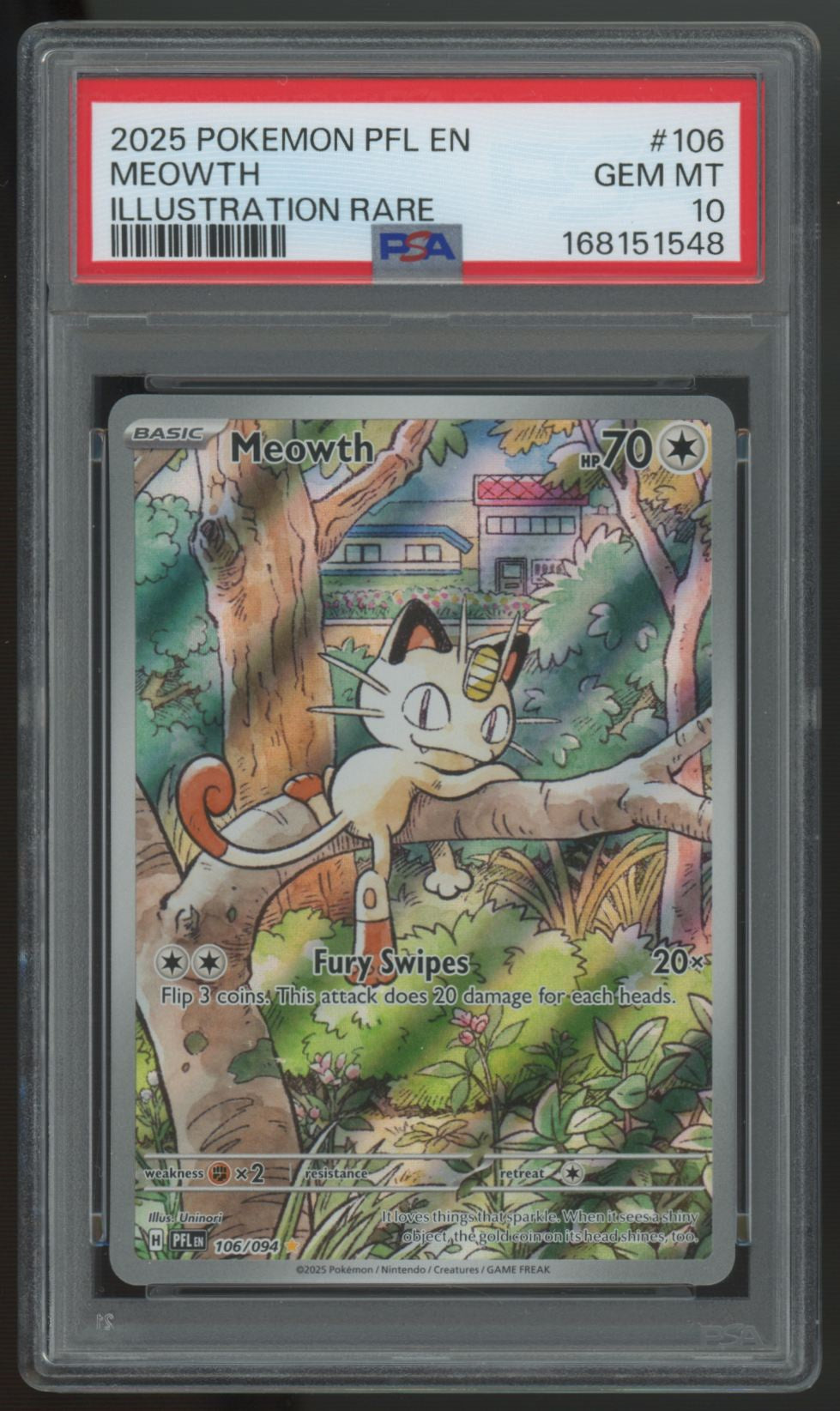 2025 Pokemon Meowth Phantasmal Flames Illustration Rare #106 PSA 10