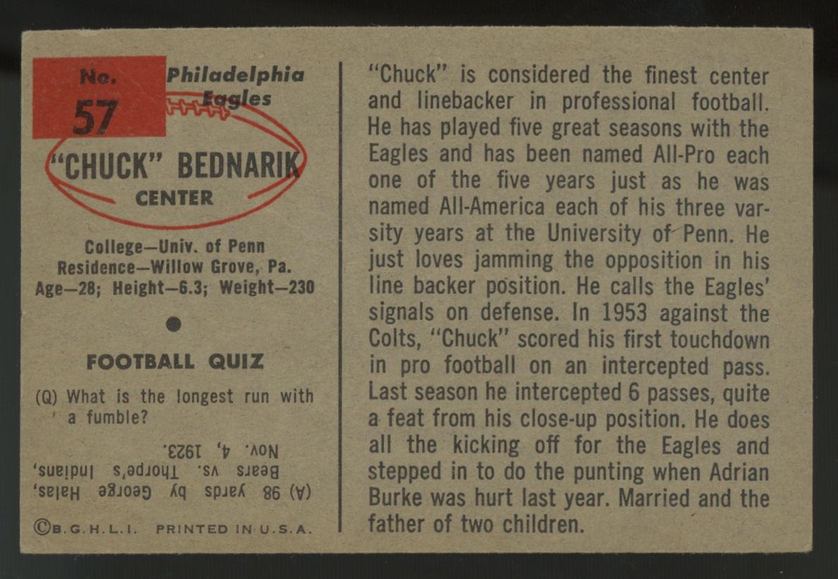 1954 Bowman Chuck Bednarik #57 VG