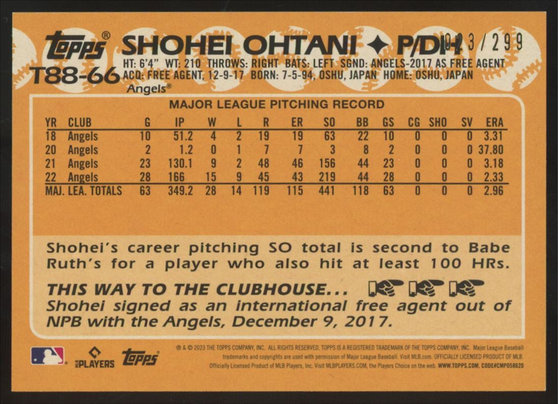2023 Topps Series One Shohei Ohtani Black 1988 Variation /299 #T88-66