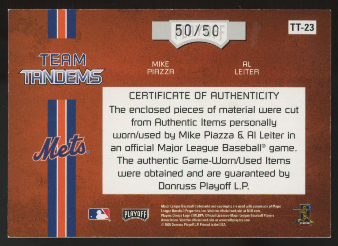 2005 Playoff Absolute Mike Piazza/Al Leiter Team Tandems Spectrum Quad Patch /50
