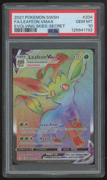 2021 Pokemon Leafeon VMax Evolving Skies Secret Rare #204 PSA 10