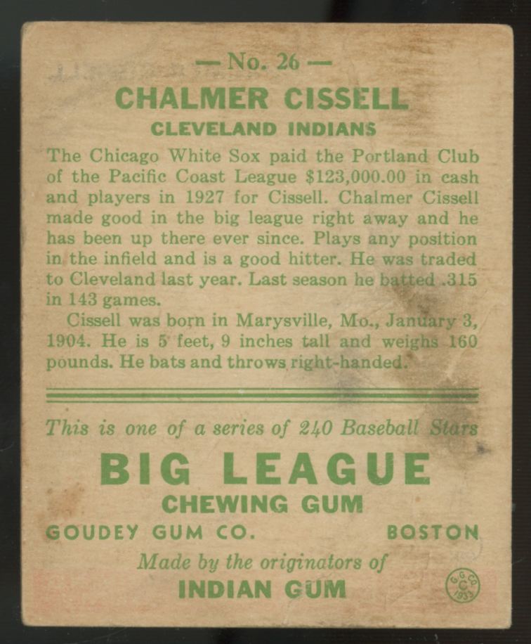 1933 Goudey Chalmer Cissell #26 Poor