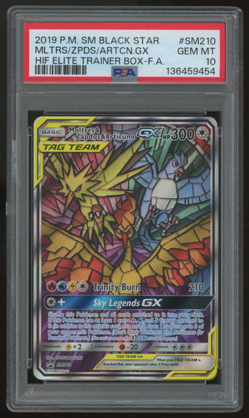 2019 Pokemon Moltres & Zapdos & Articuno GX ETB Full Art #SM210 PSA 10 (B)