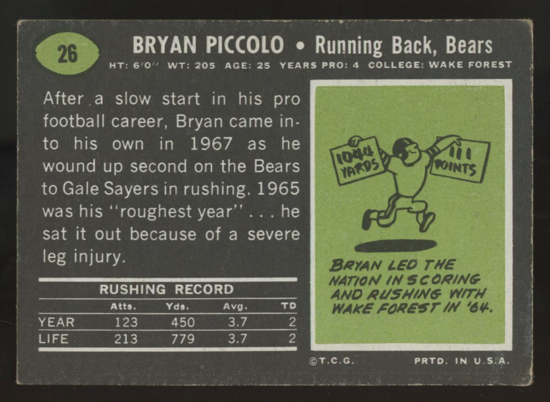 1969 Topps Bryon Piccolo RC #26 VG-EX