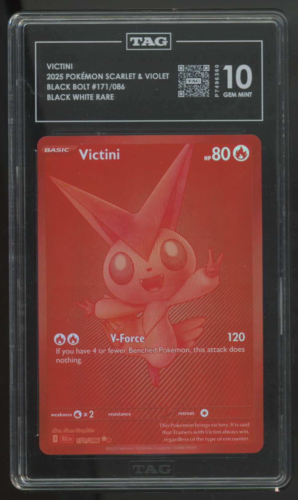 2025 Pokemon Victini Black Bolt Black White Rare #171 TAG 10