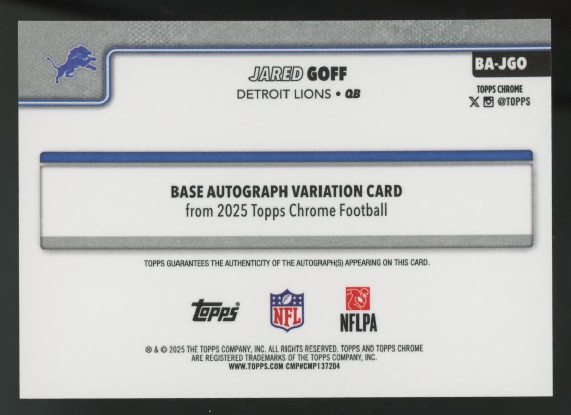 2025 Topps Chrome Jared Goff Purple Geometric Auto /75 #BA-JGO