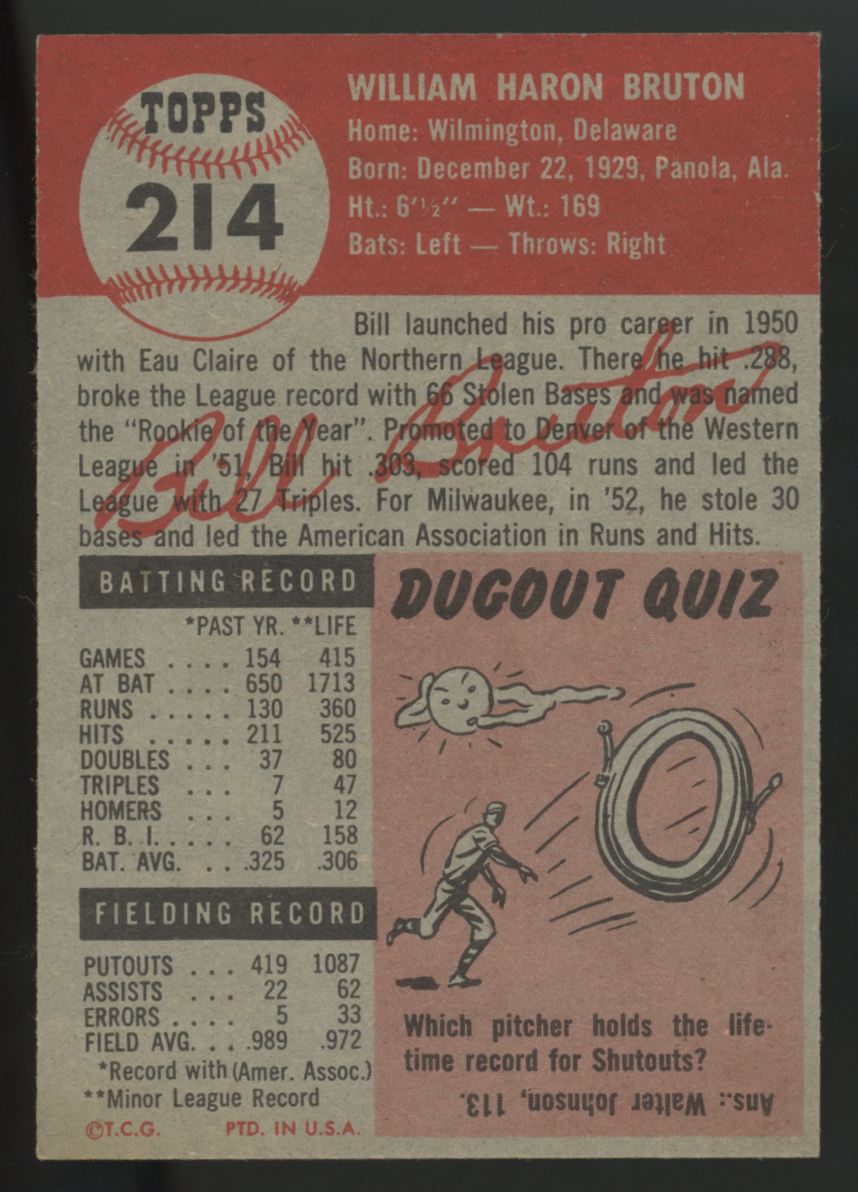 1953 Topps Bill Bruton #214 EX/MT