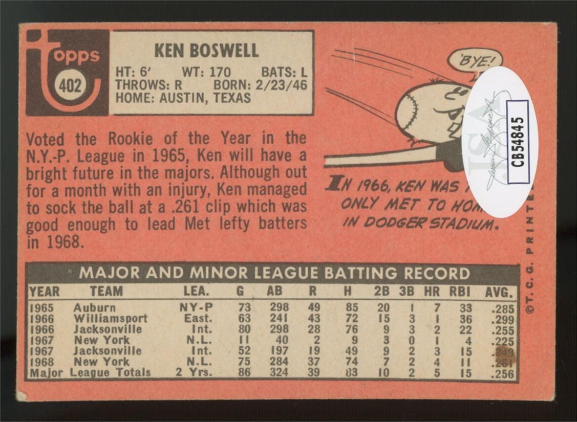 1969 Topps Ken Boswell #402 Signed Auto JSA
