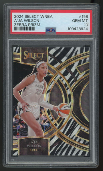 2024 Select WNBA A'Ja Wilson Premier Zebra Prizm SSP #158 PSA 10