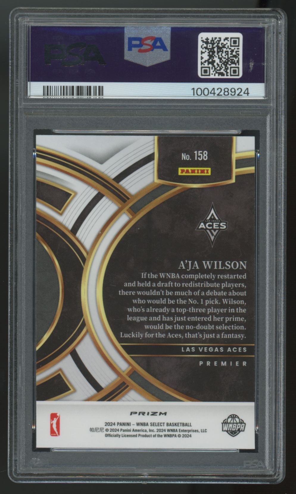 2024 Select WNBA A'Ja Wilson Premier Zebra Prizm SSP #158 PSA 10