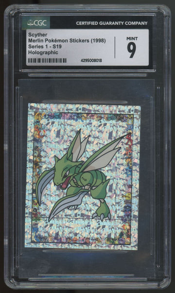 1998 Pokemon Scyther Merlin Stickers Series 1 Holographic #S19 CGC 9