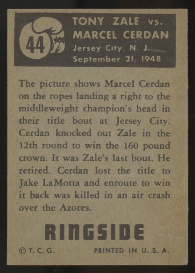 1951 Topps Ringside Tony Zale Vs. Marcel Cerdan #44 VG-EX