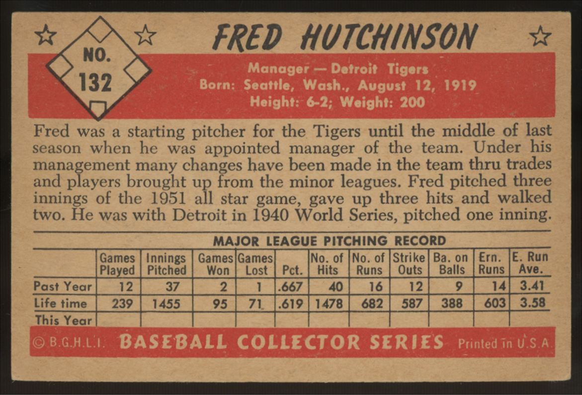 1953 Bowman Fred Hutchinson #132 EX