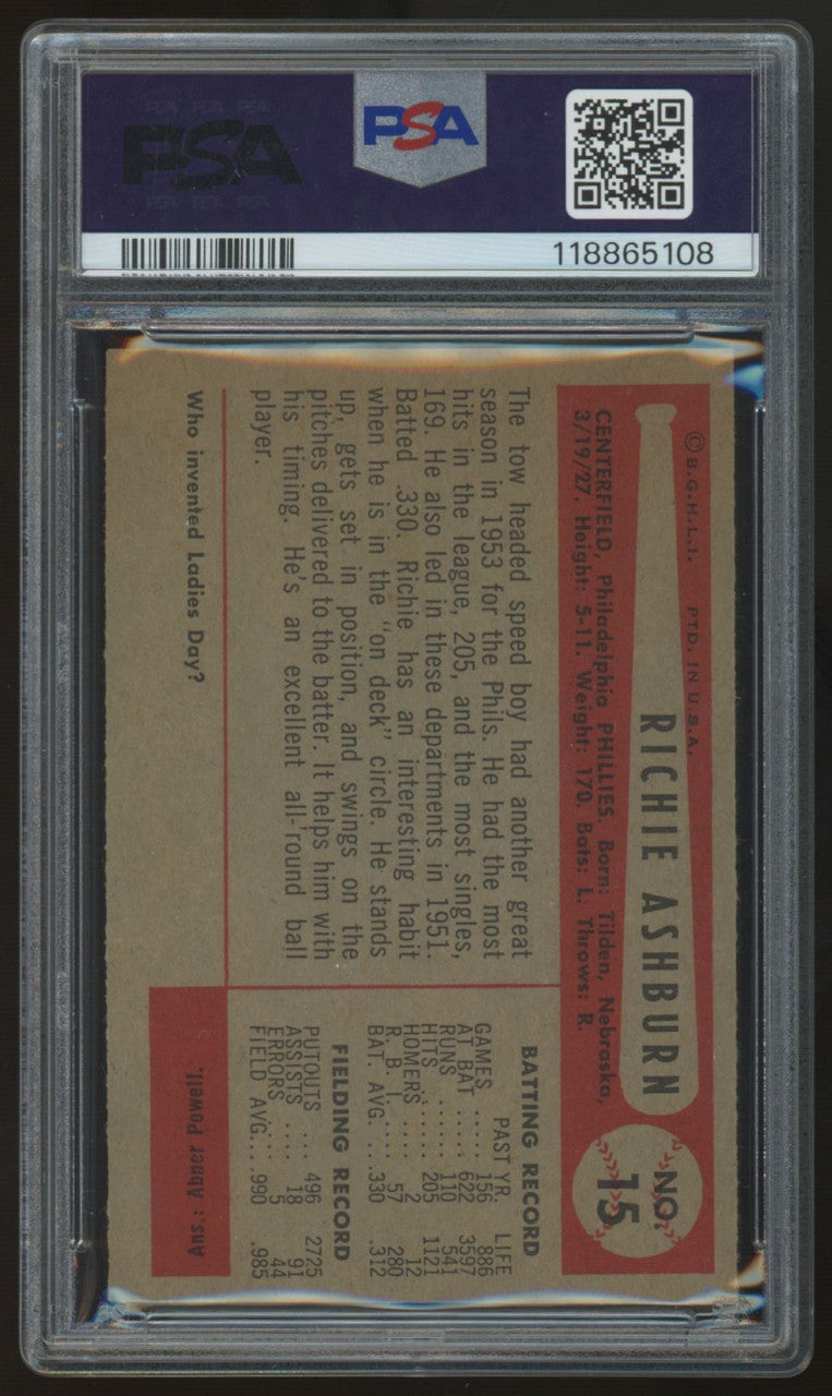 1954 Bowman Richie Ashburn #15 PSA 8 (OC) *108