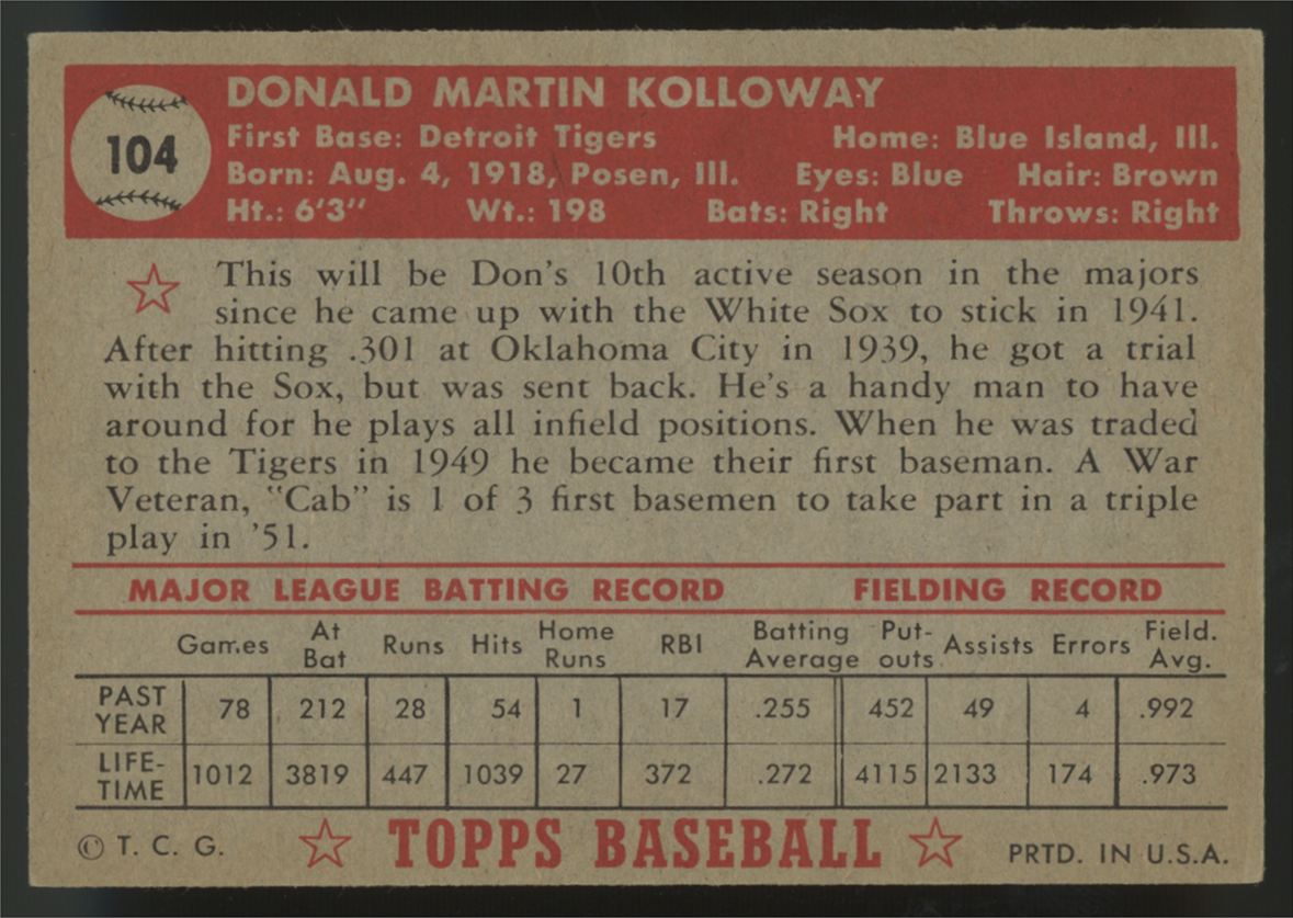 1952 Topps Don Kolloway #104 EX