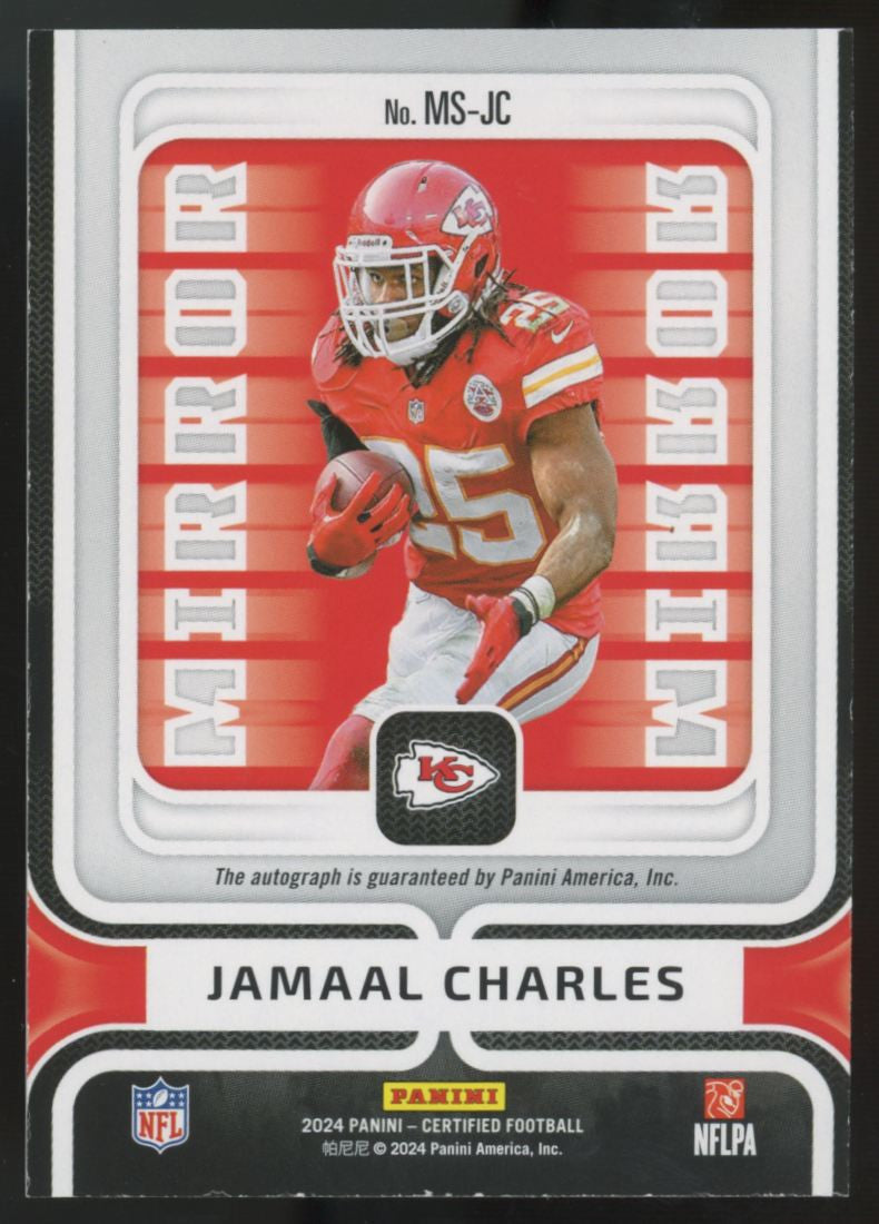 2024 Panini Certified Jamaal Charles Mirror Blue Auto /30 #MS-JC