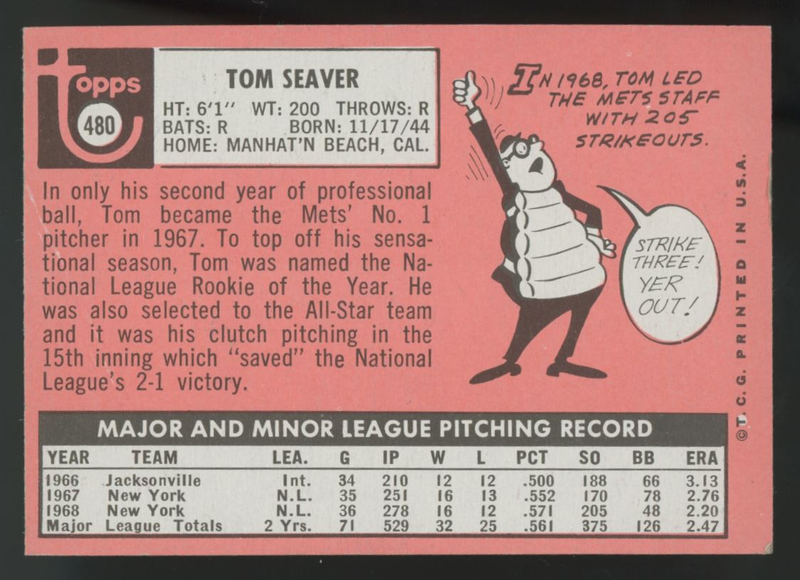 1969 Topps Tom Seaver #480 EX/MT "D"