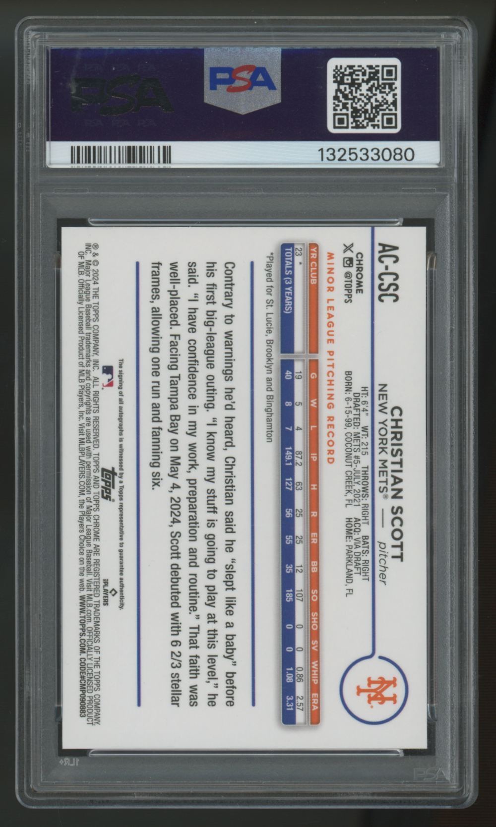 2024 Topps Chrome Update Christian Scott RC Gold Wave Auto /50 #AC-CSC PSA 9