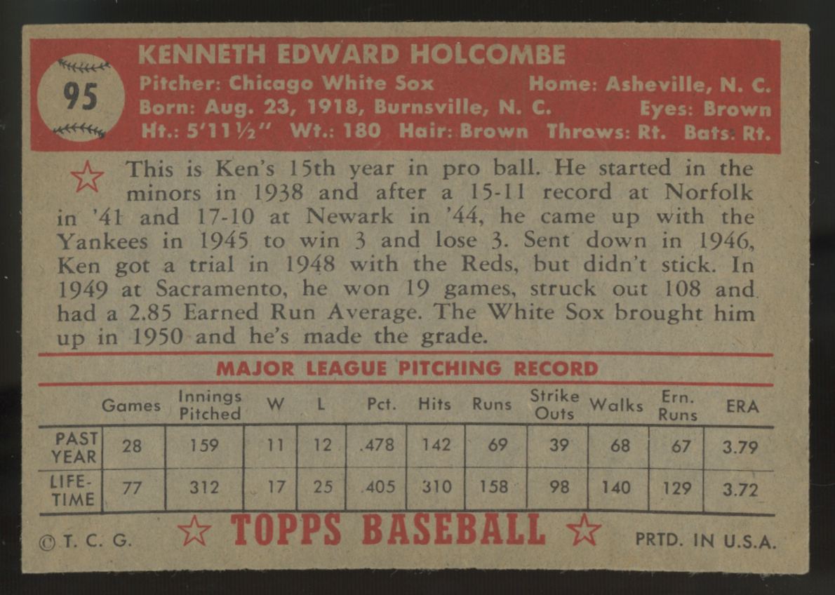 1952 Topps Ken Holcombe #95 EX