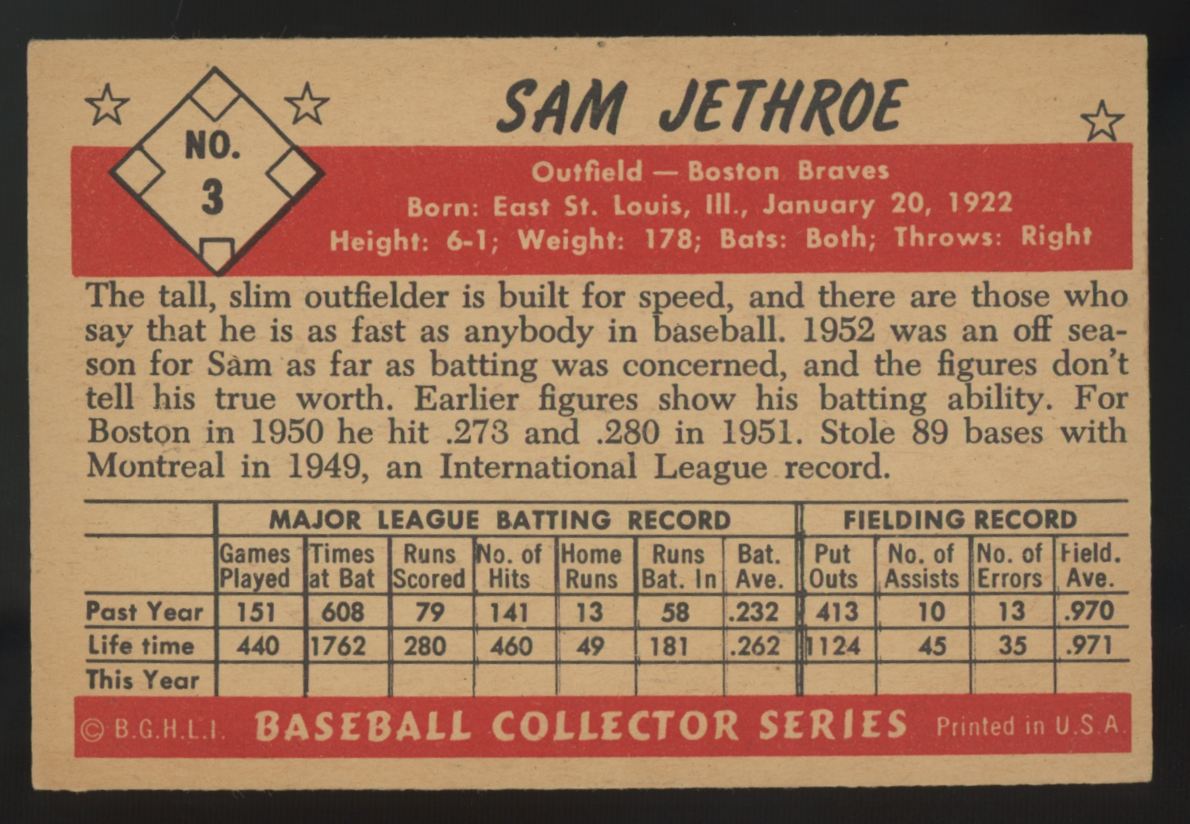1953 Bowman Color Sam Jethroe #3 VG