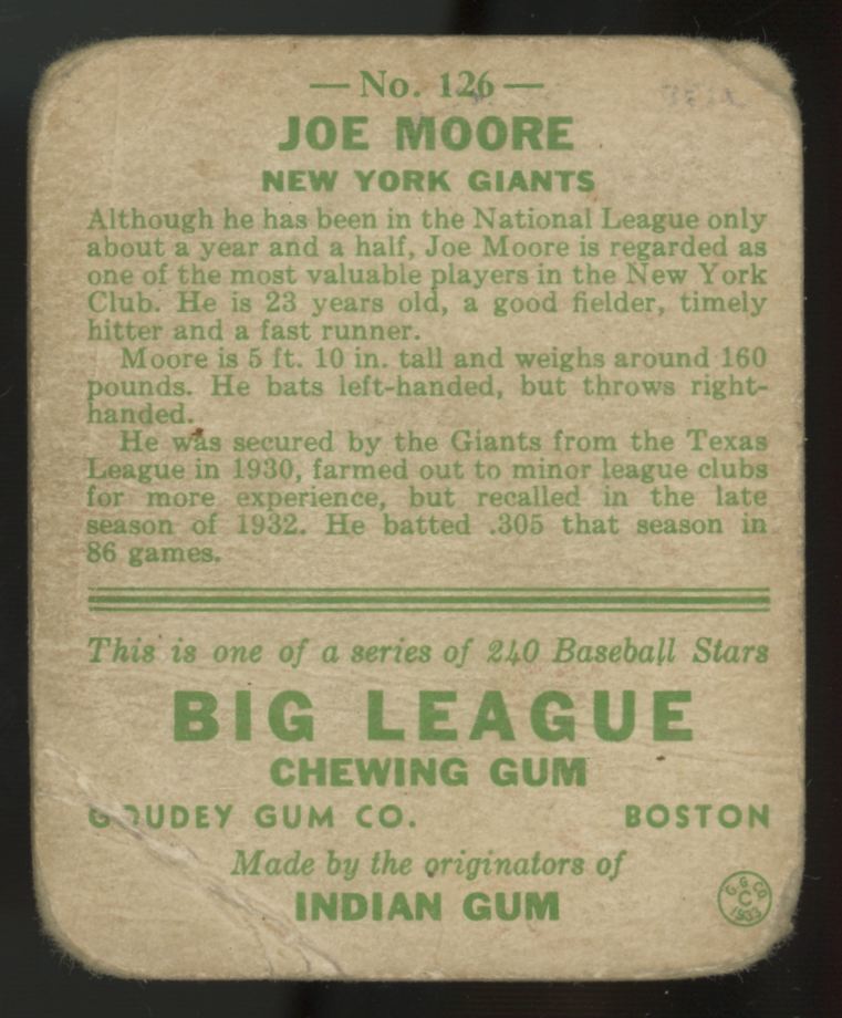 1933 Goudey Joe Moore #126 Poor