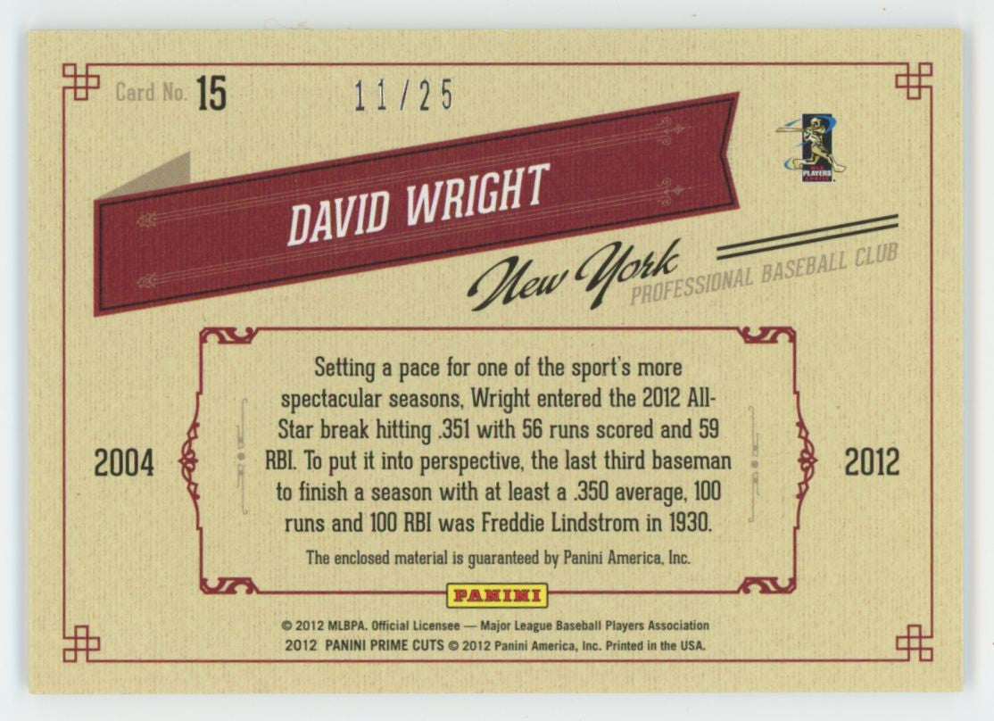 2012 Panini Prime Cuts David Wright Timeline "New York" Patch /25 #15