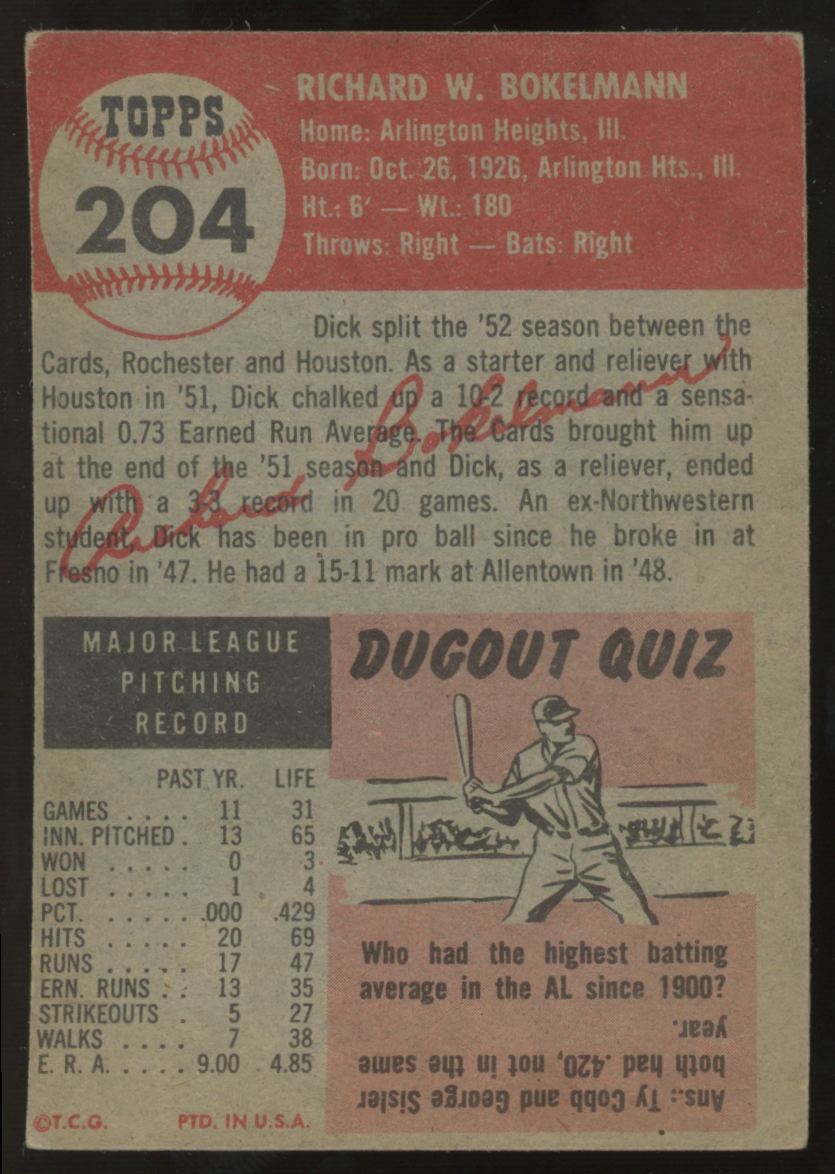1953 Topps Dick Bokelmann #204 G/VG