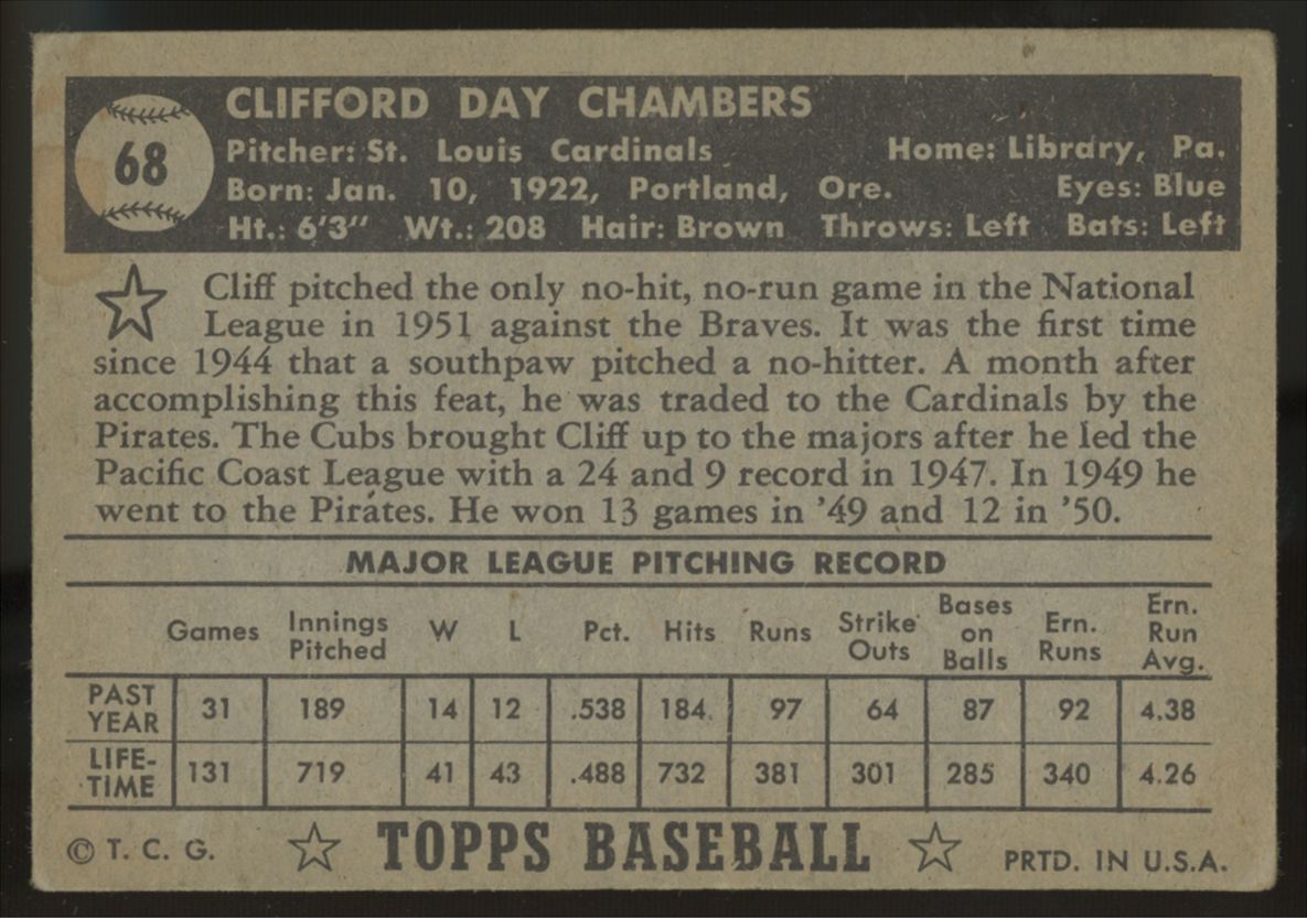 1952 Topps Cliff Chambers #68 VG