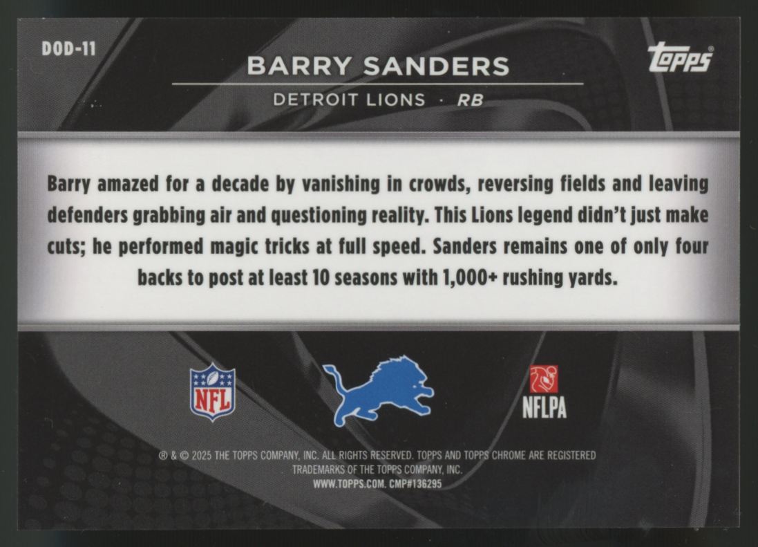 2025 Topps Chrome Black Barry Sanders Depths Of Darkness SSP #DOD-11