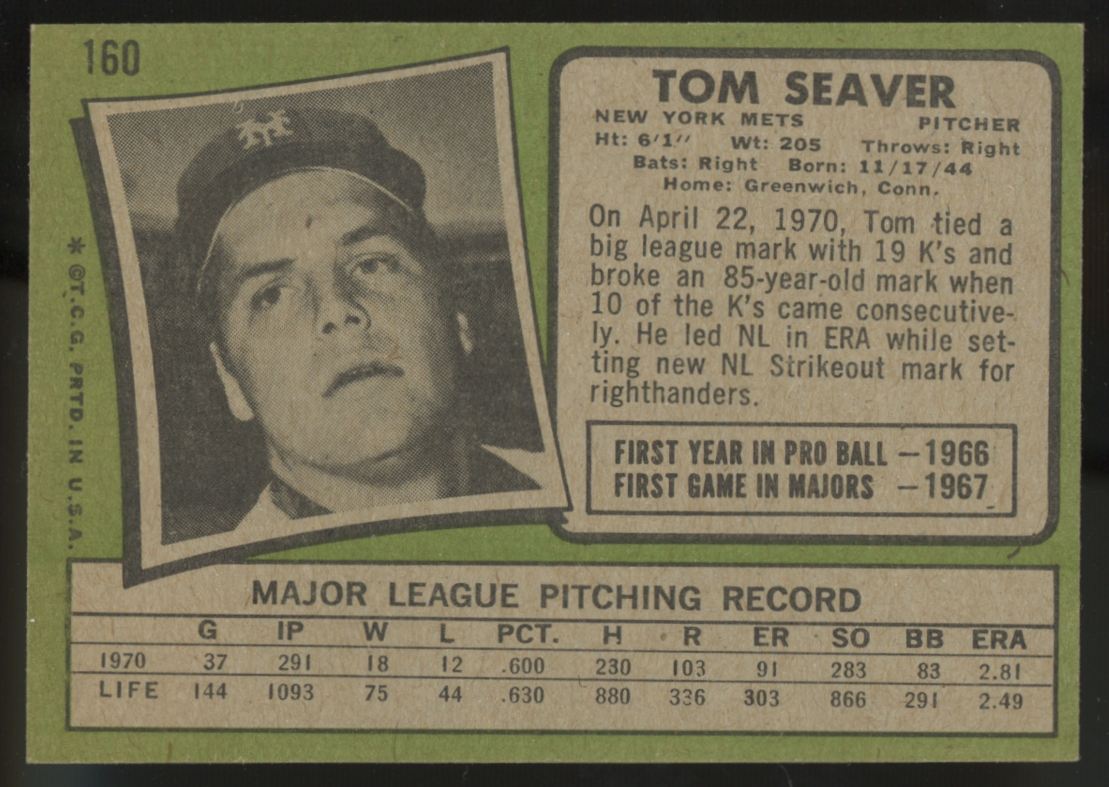 1971 Topps Tom Seaver #160 EX "A"