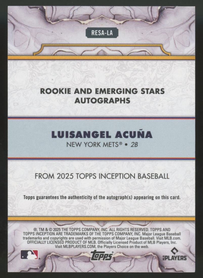 2025 Topps Inception Luisangel Acuna Rookies & Emerging Stars Auto /49 #RESA-LA