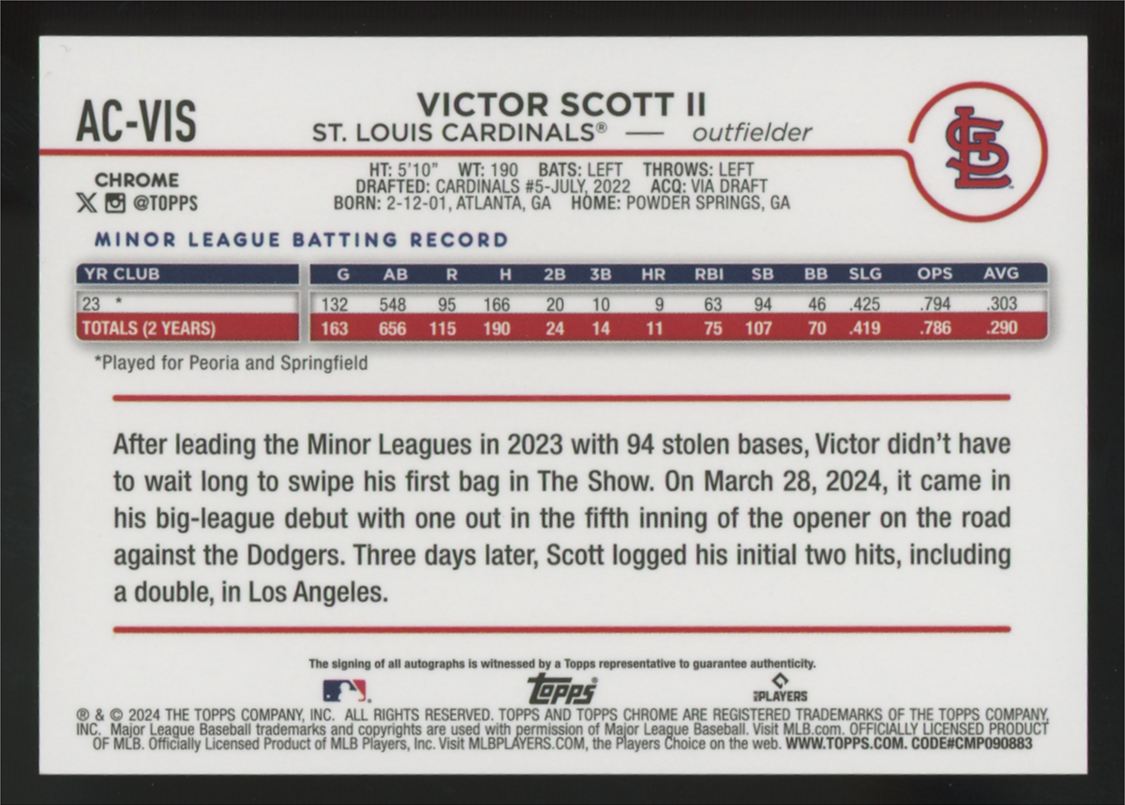 2024 Topps Chrome Update Victor Scott II RC Purple Auto /250 #AC-VIS