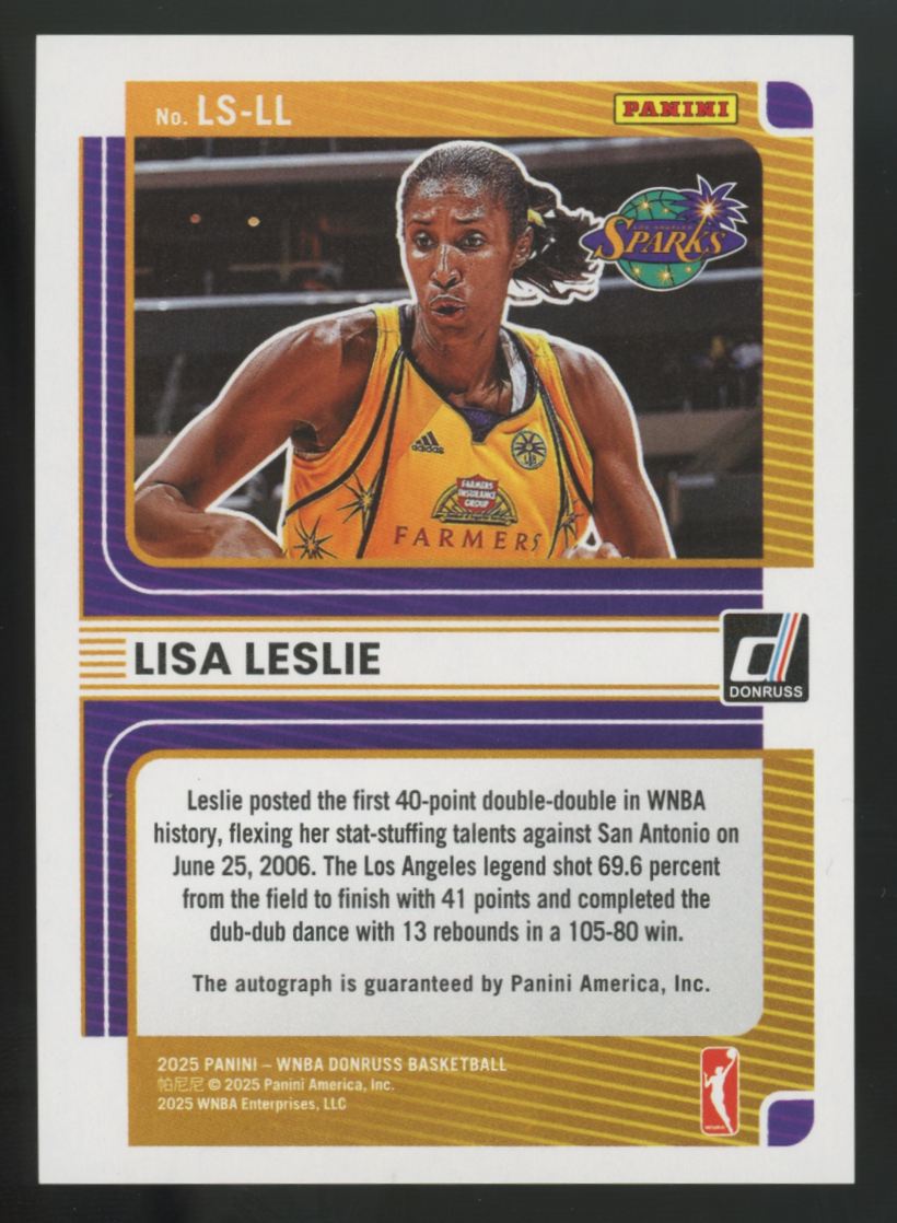 2025 Panini Donruss WNBA Lisa Leslie Legendary Auto #LS-LL