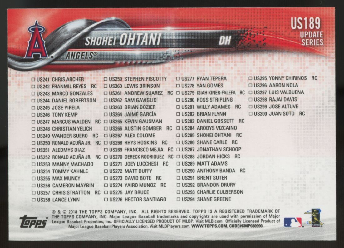 2018 Topps Update Series Shohei Ohtani RC #US189