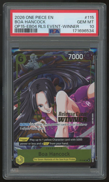 2026 One Piece Boa Hancock OP15-EB04 Event Winner Holo #115 PSA 10