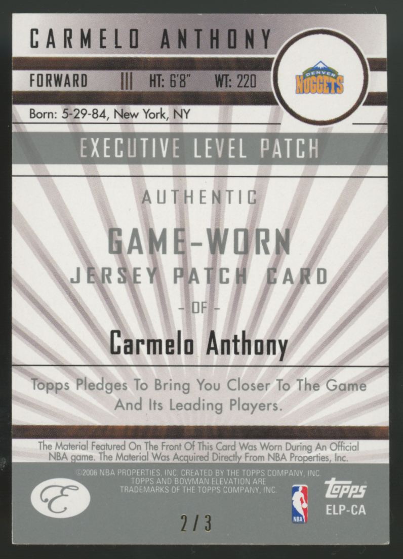 2006-07 Topps Carmelo Anthony Executive Level Patch /3 #ELP-CA