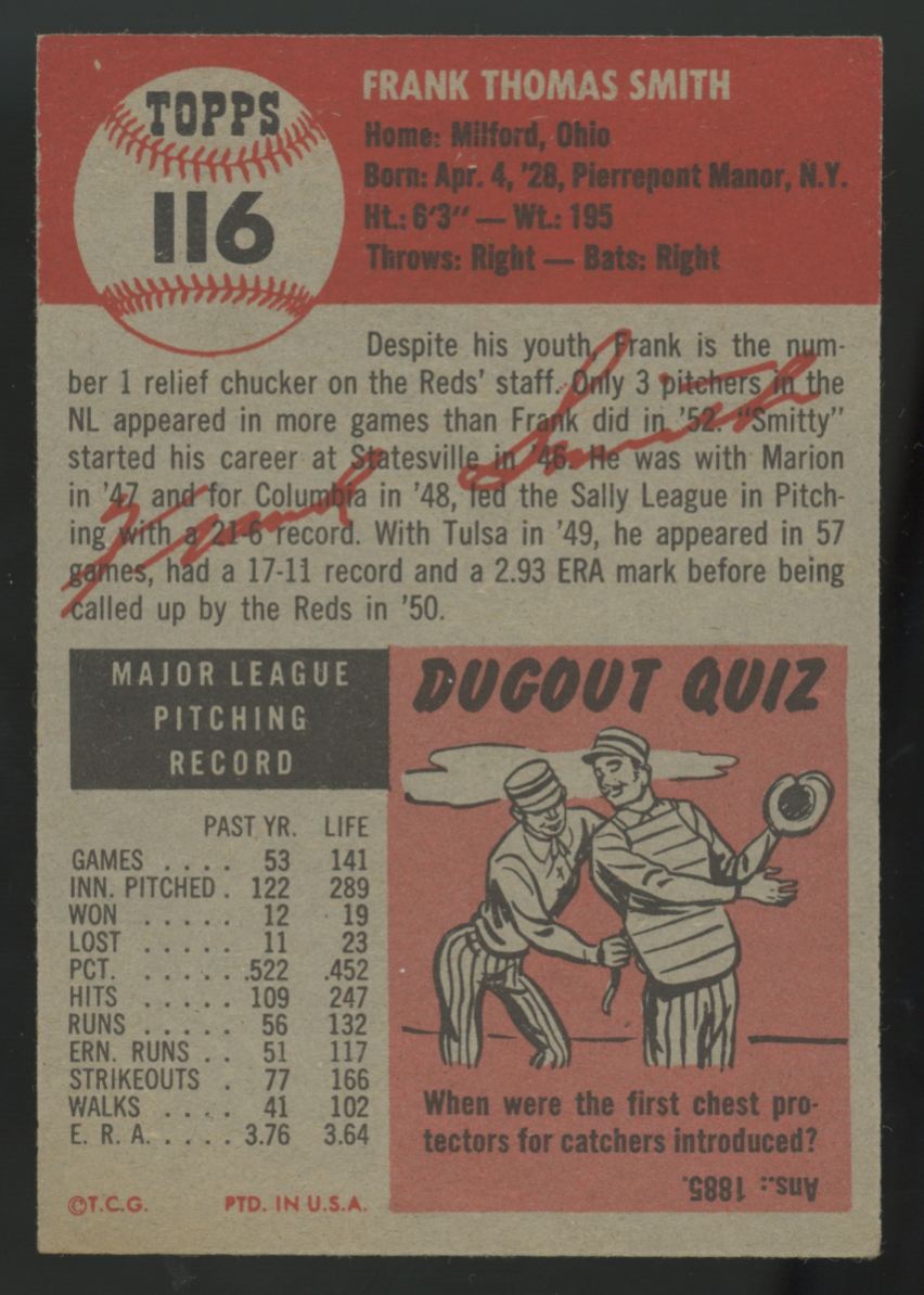 1953 Topps Frank Smith #116 Good