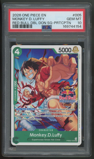 2026 One Piece Monkey D Luffy Red Bull Double Don Participation Promo 5 PSA 10 E