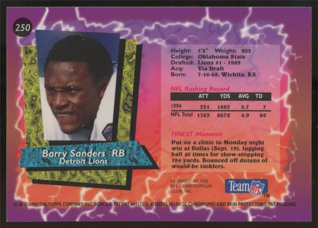 1995 Topps Finest Barry Sanders With Coating #250